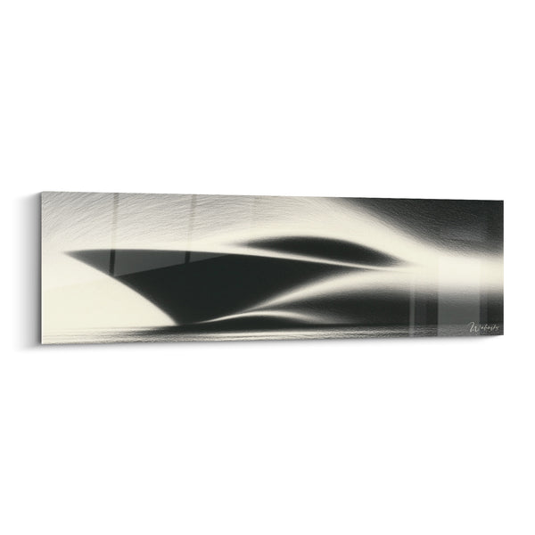 Black and White Sailboat Painting with Smoky Curves - Elongated Blurred Silhouette - Abstract Boat Edition