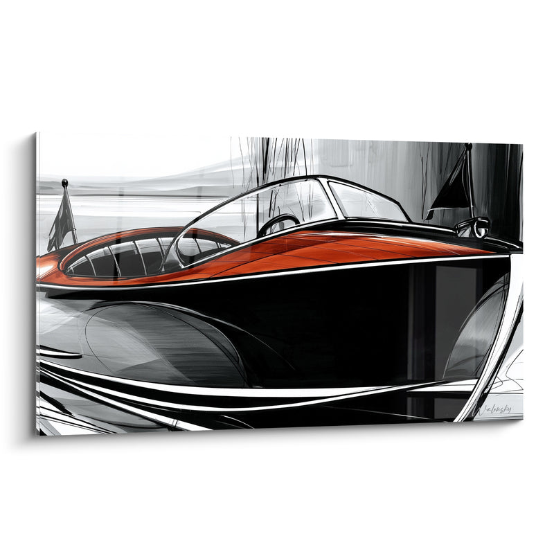 Tableau Vedette noire aux reflets terracotta - Élan glissant - Edition Bateau abstrait