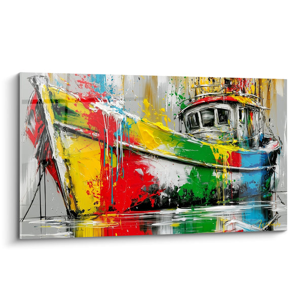 Cuadro Barco de pesca rojo y amarillo salpicado - Salpicadura marina - Edición Barco abstracto