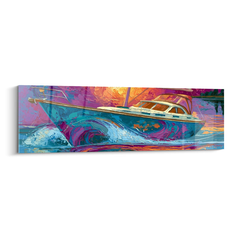 Tableau Bateau turquoise et violet sur vague - Ivresse du large - Edition Bateau abstrait