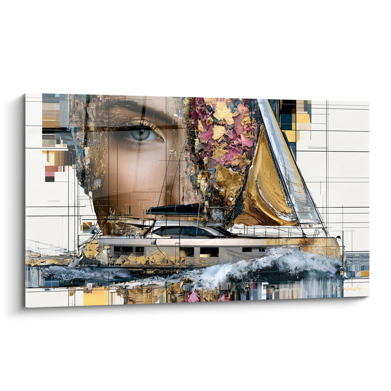 Tableau Voilier doré au visage fragmenté - Fragments à la dérive - Edition Bateau abstrait
