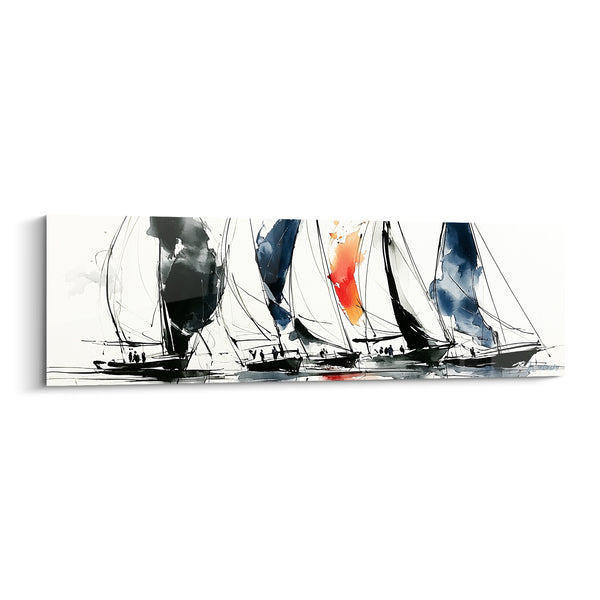 Black Sailboats with Navy Blue and Orange Sails Artwork - Marine Flight - Abstract Boat Edition