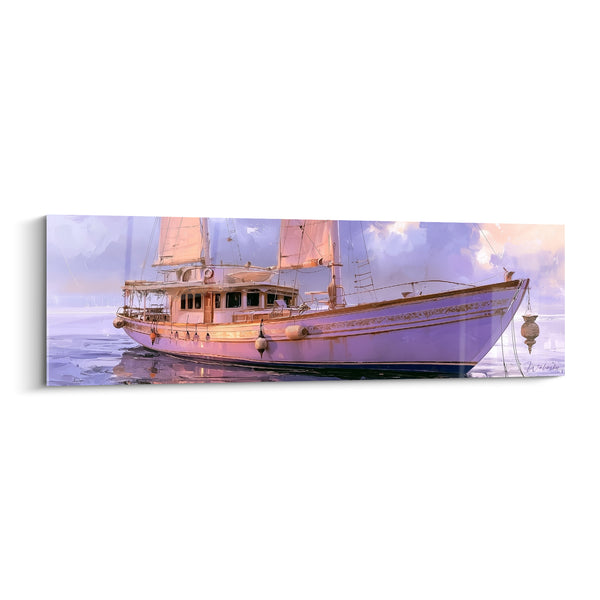Cuadro de Velero morado y dorado en el amarre - Espera en el amarre - Edición de Barco abstracto