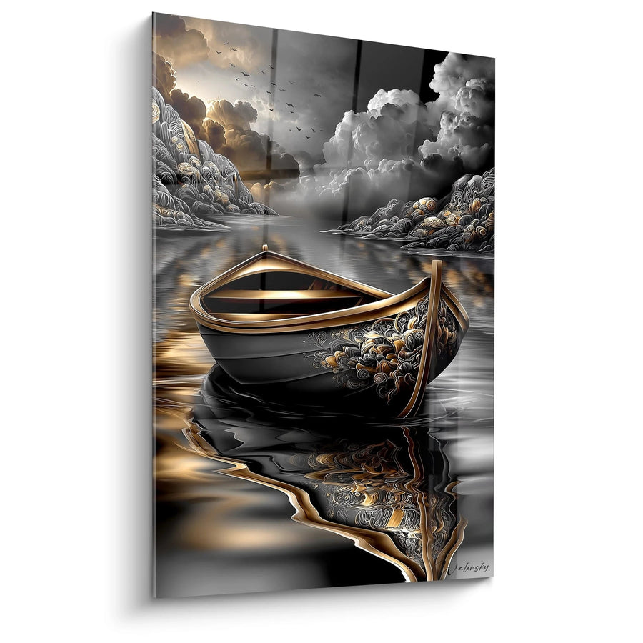 Tableau bateau ornementé - Reflets dorés sur l'eau - édition l'or noir
