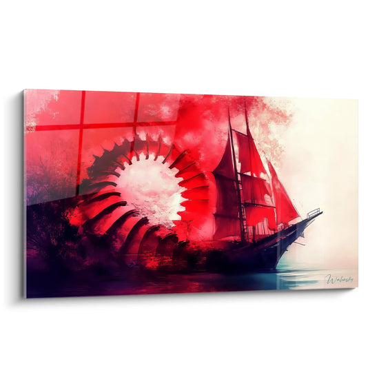 Tableau bateau voilier tempête rouge - Navigateur des brumes - édition spirale abstrait