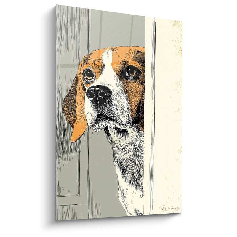 Tableau Beagle Curieux Derrière une Porte - Regard Attendrissant - Edition Tableau Beagle
