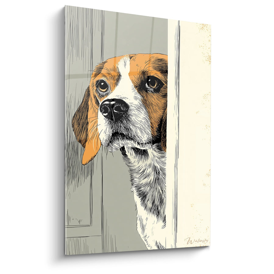 Tableau Beagle Curieux Derrière une Porte - Regard Attendrissant - Edition Tableau Beagle