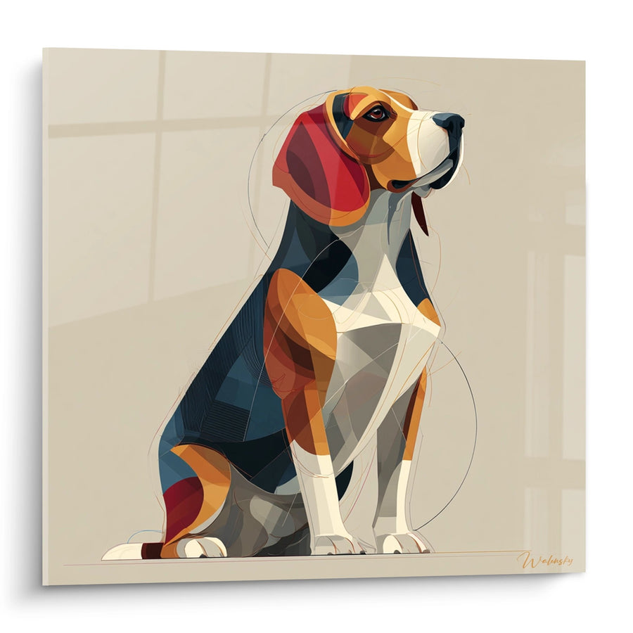 Tableau Beagle Géométrique Multicolore en Position Assise - Art Canin Moderne - Edition Tableau Beagle