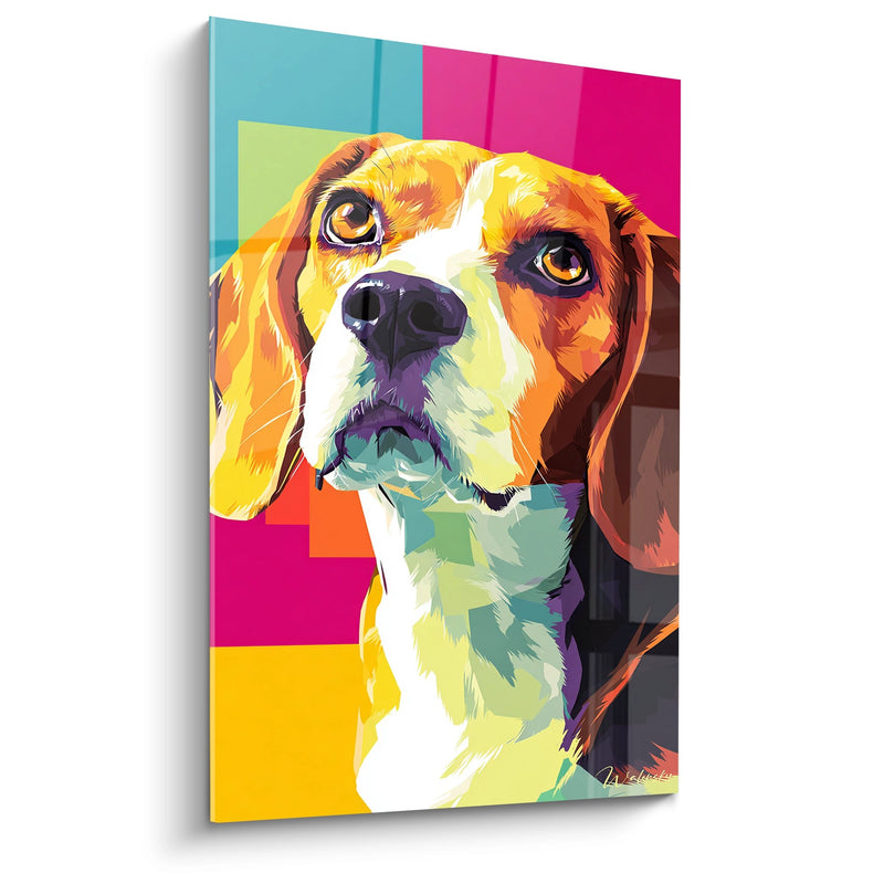 Mehrfarbiges Beagle-Gemälde mit goldenen Augen - Pop-Art-Porträt Geometrisch - Beagle-Gemälde Edition