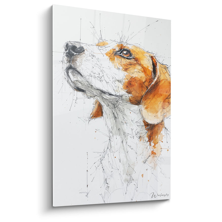 Tableau Chien Beagle au Regard Tendre - Portrait Aquarelle et Esquisse - Edition Tableau Beagle