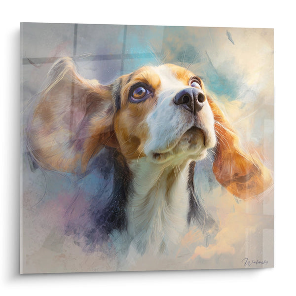 Cuadro de Beagle en Tonos Dorados y Azules - Retrato Expresivo - Edición Cuadro Beagle
