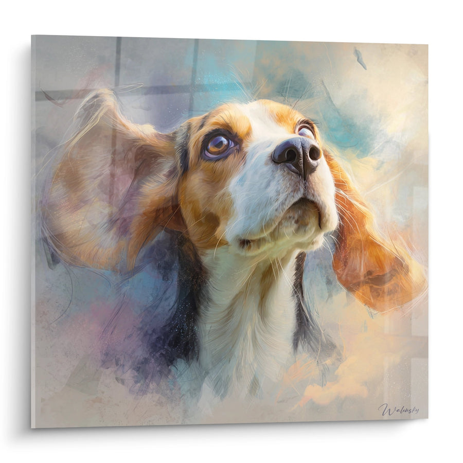 Tableau Beagle aux Tons Dorés et Bleus - Portrait Expressif - Edition Tableau Beagle