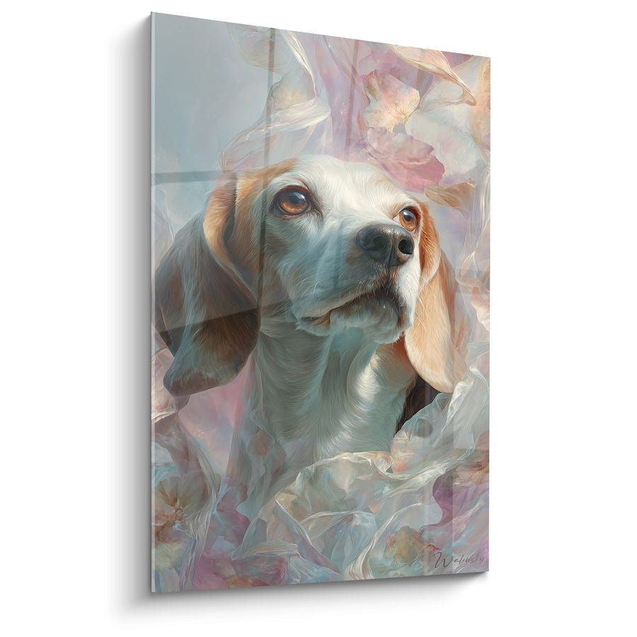 Tableau Beagle aux Tons Pastel dans Voiles Colorés - Regard Tendre - Edition Tableau Beagle