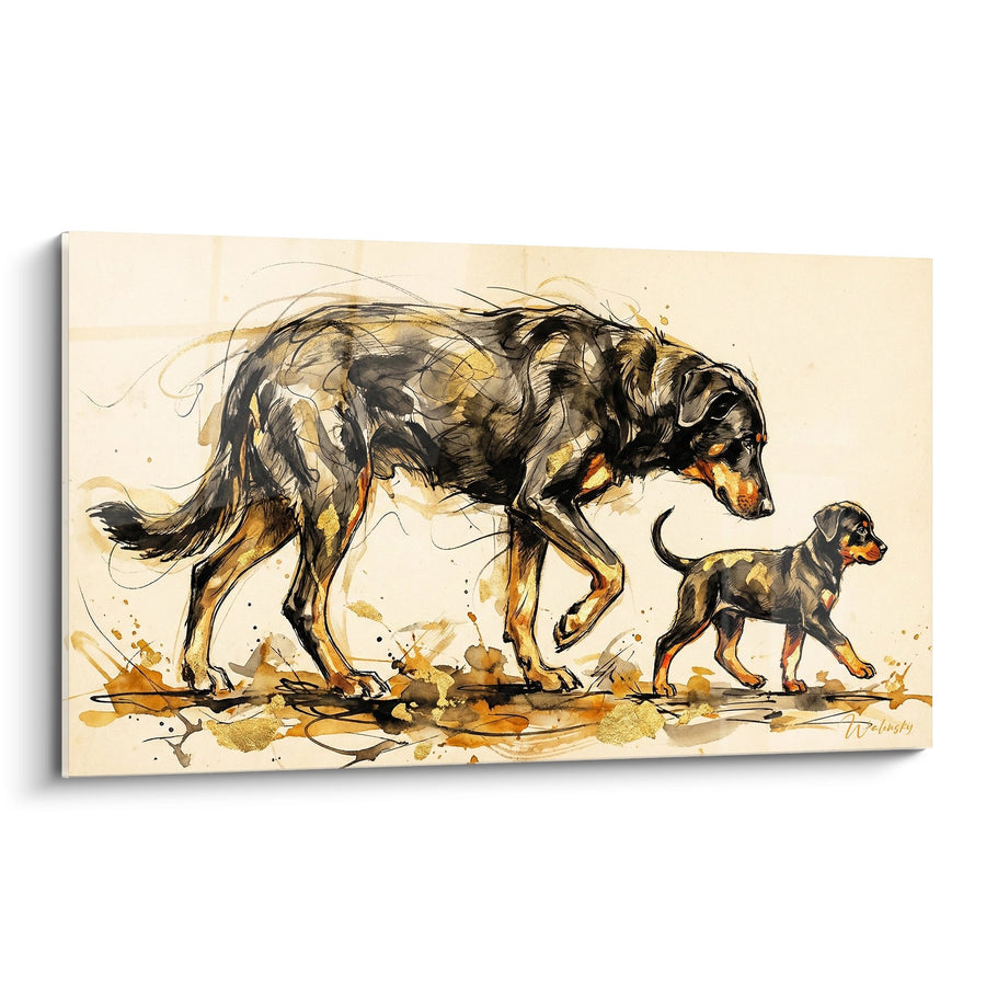 Tableau Beauceron et son Chiot en Mouvement - Complicité Canine - Edition Beauceron