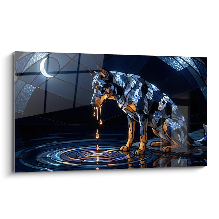 Tableau Chien aux Reflets Cristallins dans Architecture de Verre - Reflets Nocturnes - Edition Beauceron