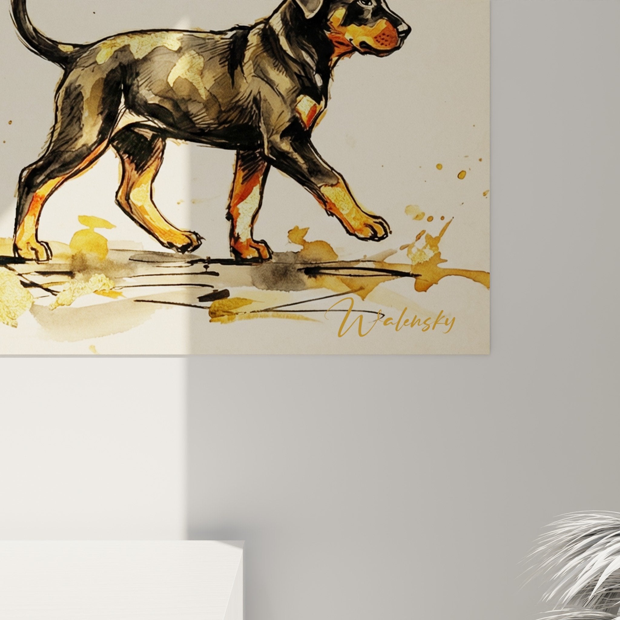 Beauce-Gemälde in Szenerie mit Hundefamilie, moderne Inneneinrichtung zeitgenössischer Stil