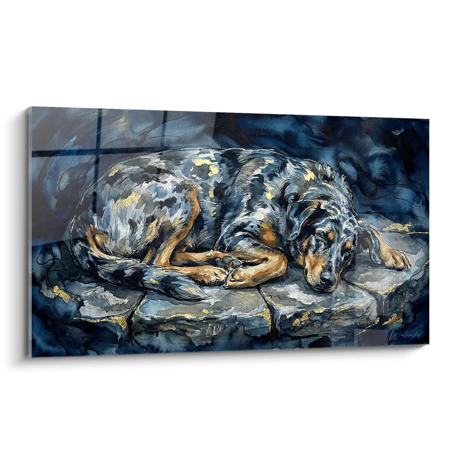 Tableau Beauceron Endormi aux Nuances Bleues - Repos Paisible - Edition Beauceron