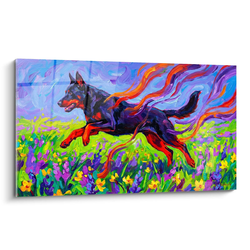Tableau Chien Noir aux Flammes Colorées - Élan de Liberté - Edition Beauceron