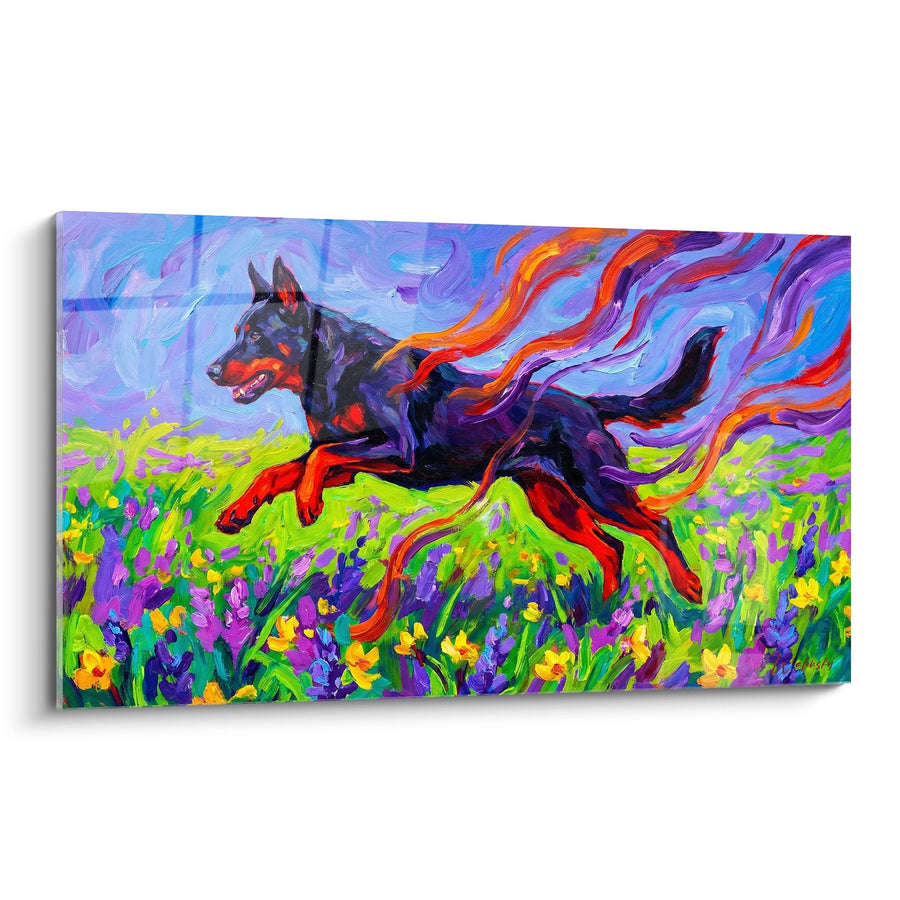 Schwarzer Hund mit farbigen Flammen - Freiheitsimpuls - Beauceron Edition