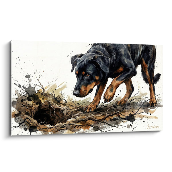 Tableau Chien Noir et Feu Creusant la Terre - Instinct de Fouille - Edition Beauceron
