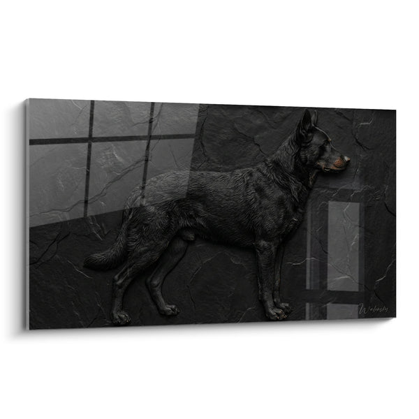 Cuadro de Perro Negro en Perfil sobre Azulejo Agrietado - Mirada Contemplativa - Edición Brébeuc