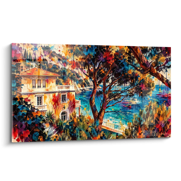 Tableau Villa méditerranéenne aux tons ocre et turquoise - Refuge sur la crique - Edition Beaulieu-sur-Mer Provence-Alpes-Côte d'Azur France