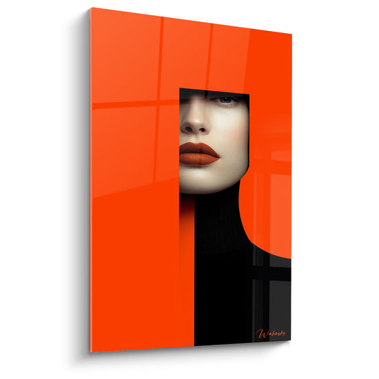 Tableau Visage féminin orange et noir géométrique - Regard dévoilé - Edition Beauté féminine