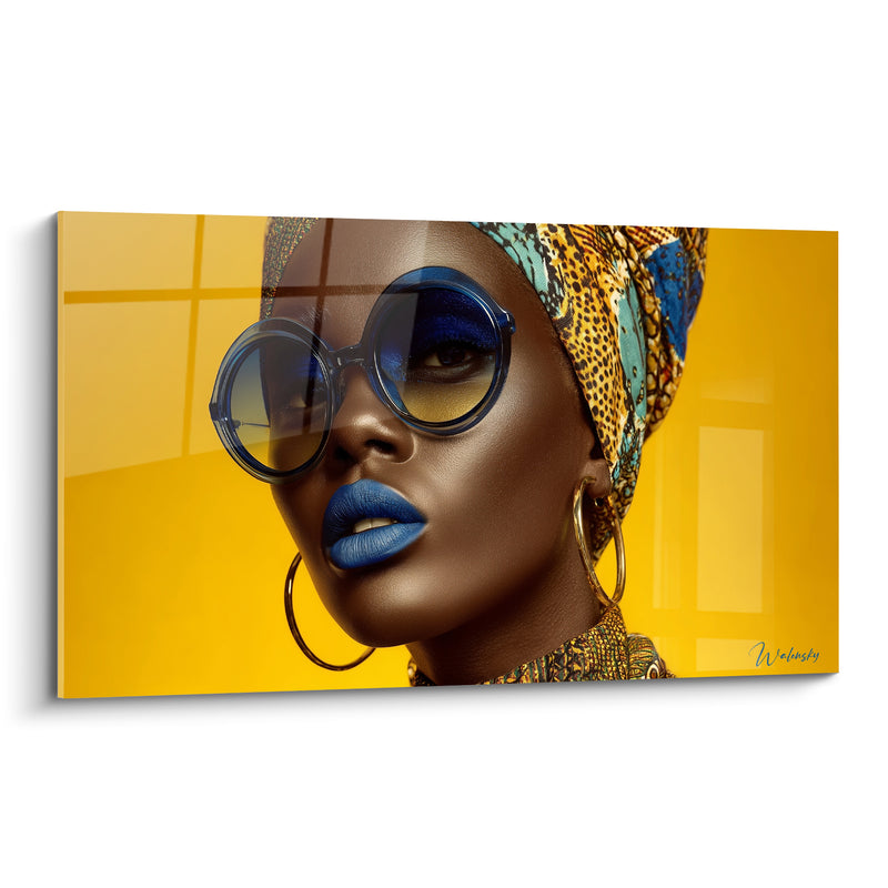 Tableau Portrait féminin turban jaune et bleu - Attitude affirmée - Edition Beauté féminine