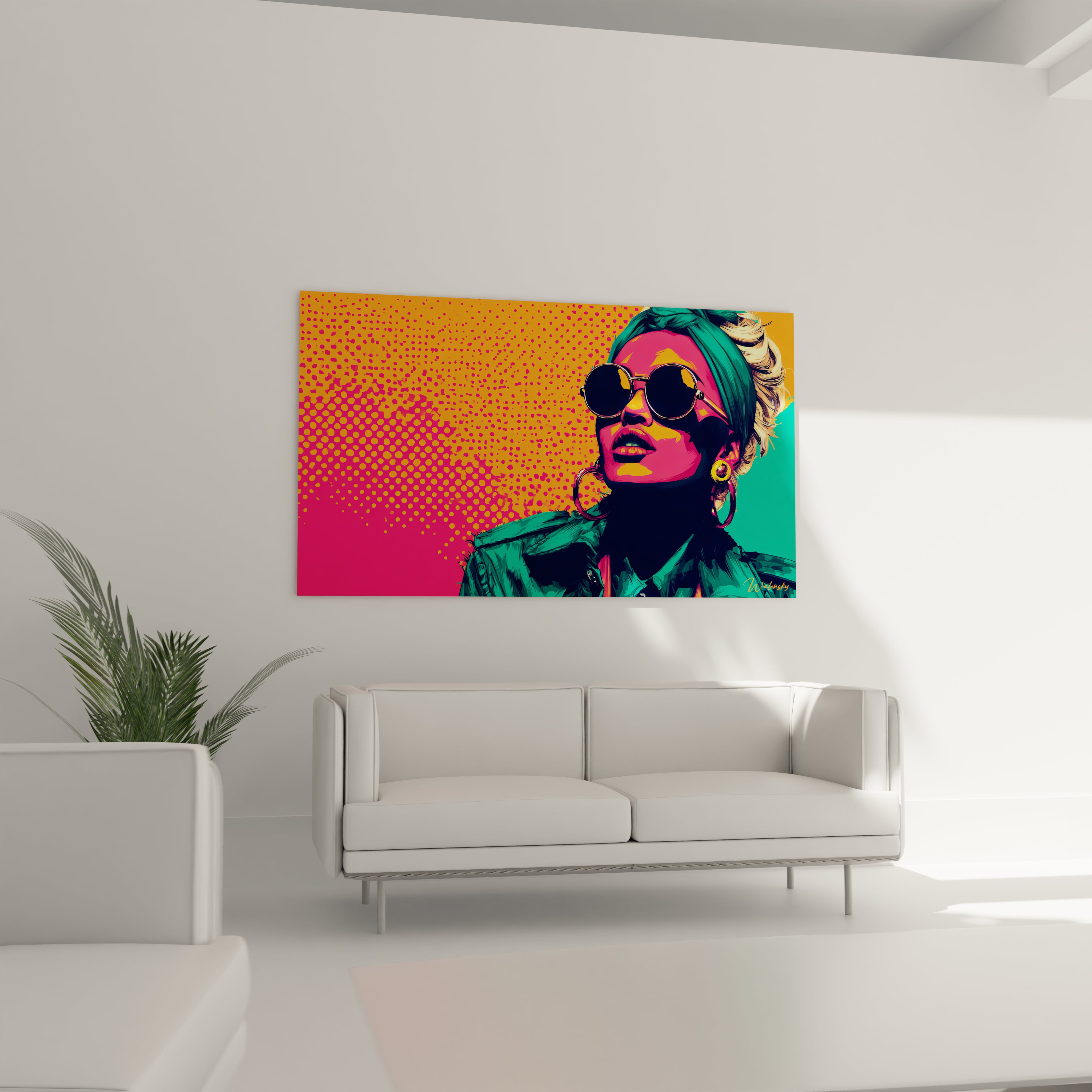 Tableau beauté féminine vintage de Walensky avec des couleurs vives et un style pop art affiché sur un mur