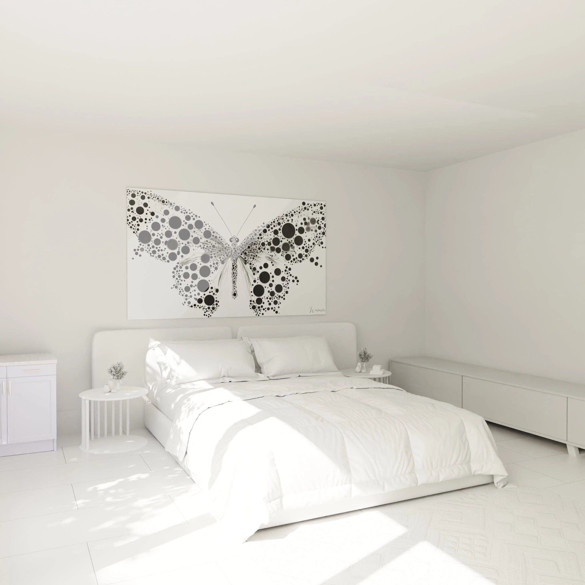 Tableau noir et blanc d'un papillon décoratif par Walensky, idéal pour la décoration intérieure moderne