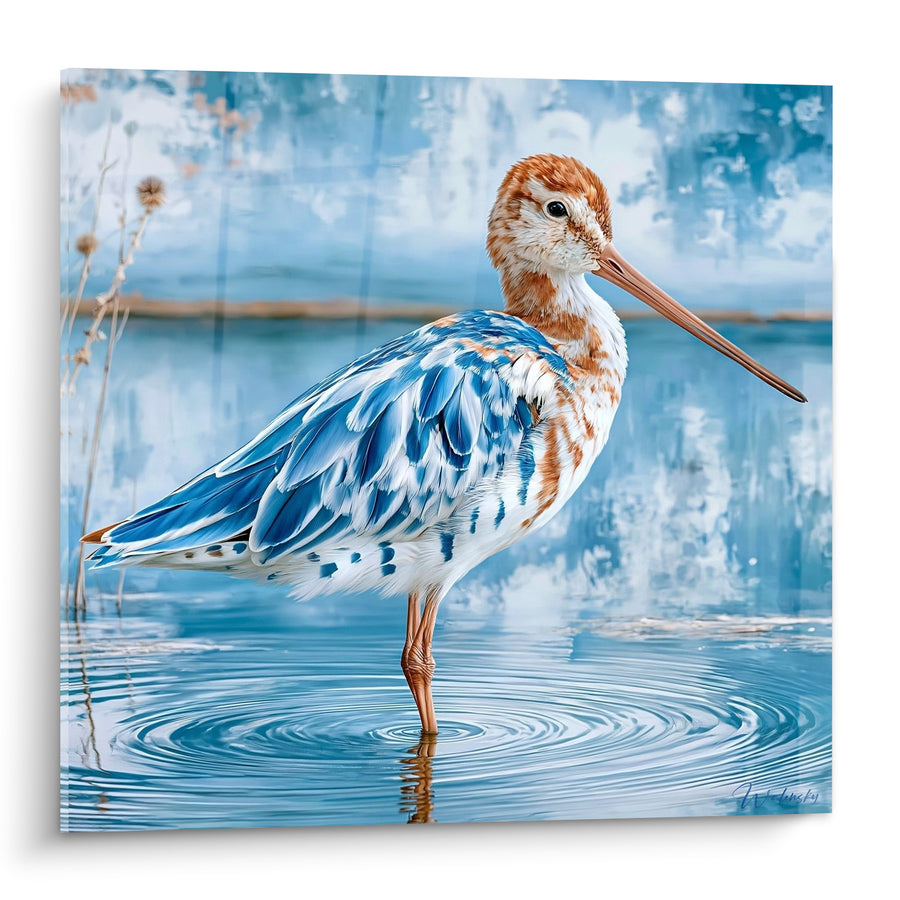 Tableau Bécasse bleue et rousse au long bec - Silence sur l'étang - Edition Bécasse