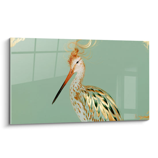 Tableau Bécasse blanche et verte à huppe flamboyante - Panache tourbillonnant - Edition Bécasse
