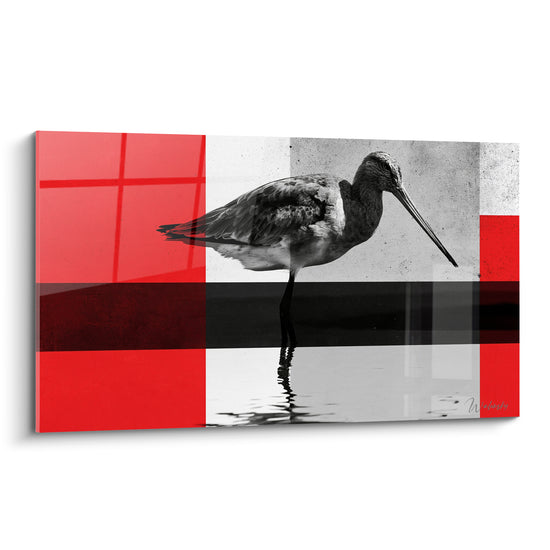 Tableau Bécasse au long bec fond rouge damier - Guet immobile - Edition Bécasse