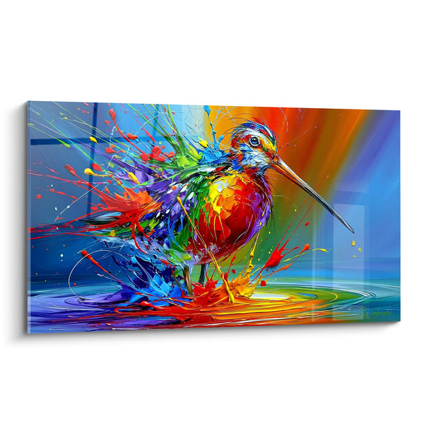 Tableau Bécasse au long bec rouge et bleu - Éclaboussure vive - Edition Bécasse