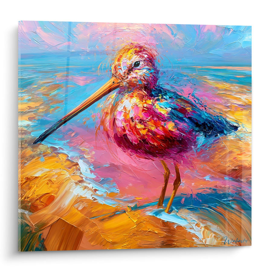 Tableau Bécasse rose et bleu sur le rivage - Éveil du rivage - Edition Bécasse