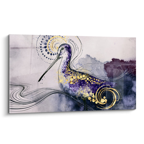 Tableau Bécasse violette aux volutes dorées - Envol suspendu - Edition Bécasse