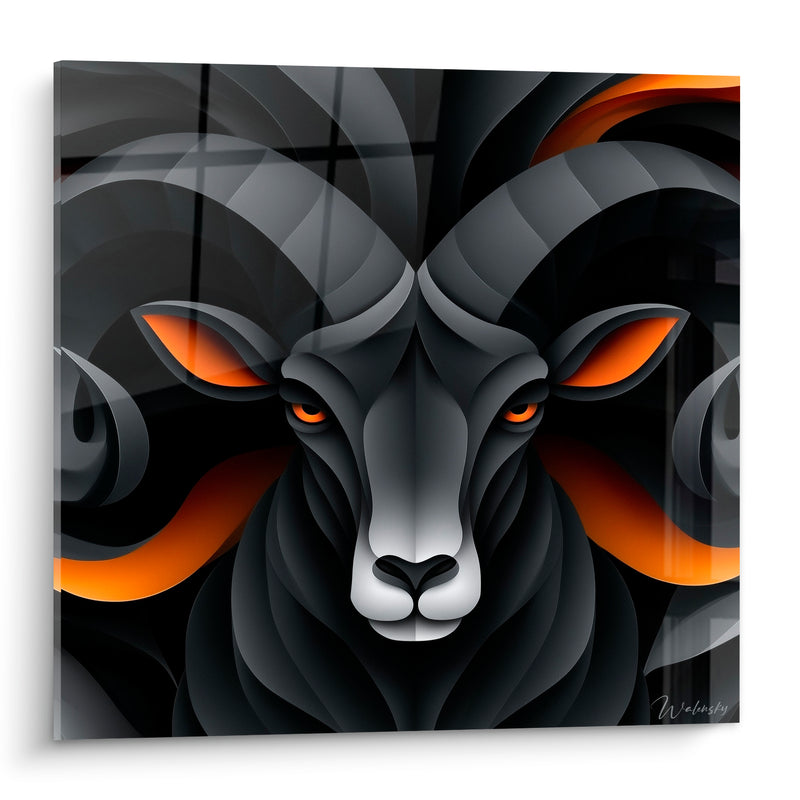 Tableau Bélier anthracite et orange cornes sculptées - Défi silencieux - Edition Bélier