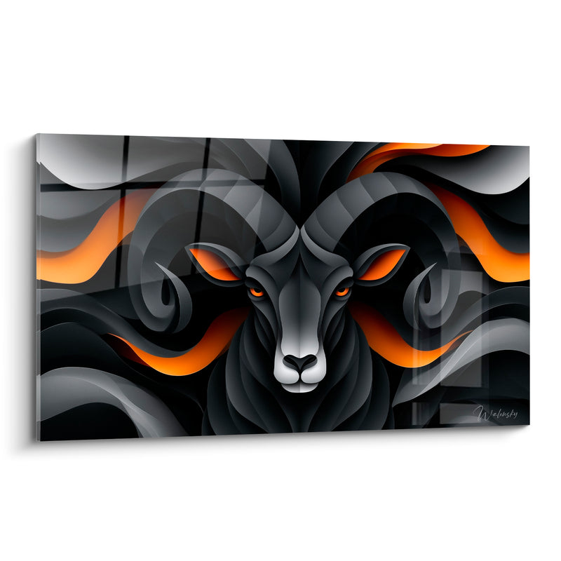 Tableau Bélier noir et orange yeux incandescents - Iris ambrés - Edition Bélier