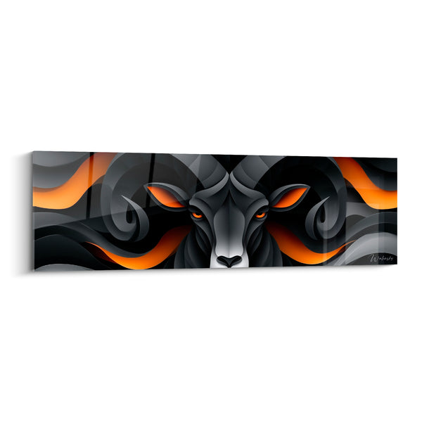 Cuadro de Berrendo Antracita y Naranja con Cuernos Estilizados - Mirada Hipnótica - Edición Berrendo