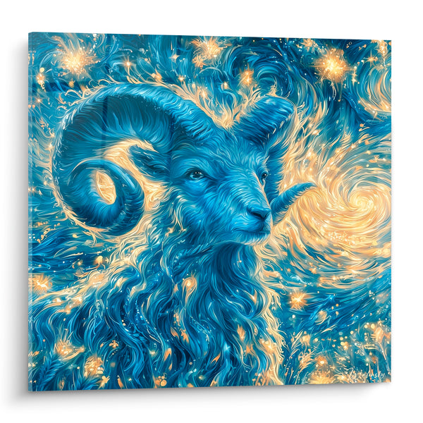 Cuadro Aries azul marino y dorado remolino estrellado - Remolino celeste - Edición Aries