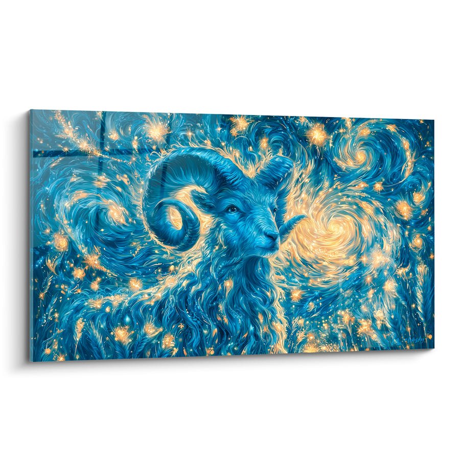 Tableau Bélier bleu marine et doré tourbillon céleste - Songe étoilé - Edition Bélier