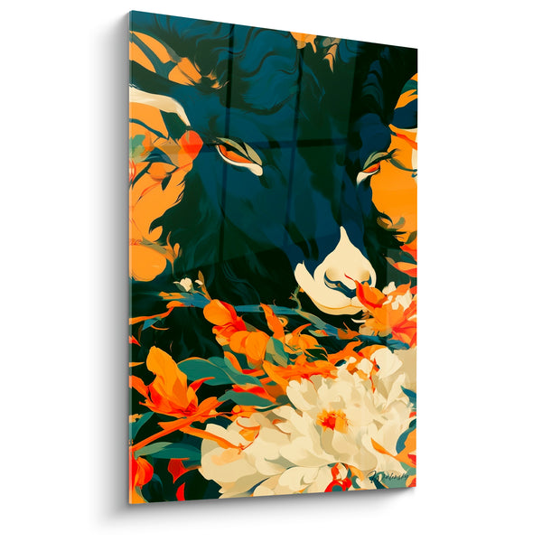 Cuadro Borrego Marino Azul y Naranja Floral - Despertar en los Pétalos - Edición Borrego