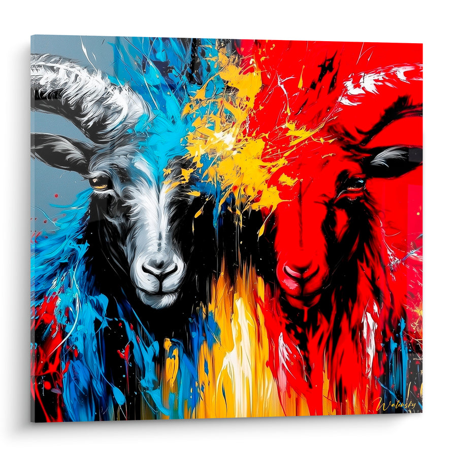 Tableau Bélier bleu et rouge en miroir - Duel des éléments - Edition Bélier