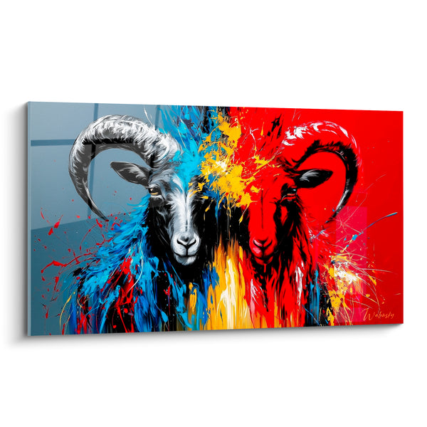 Cuadro Aries dúo azul y rojo salpicado - Espejo de contrarios - Edición Aries