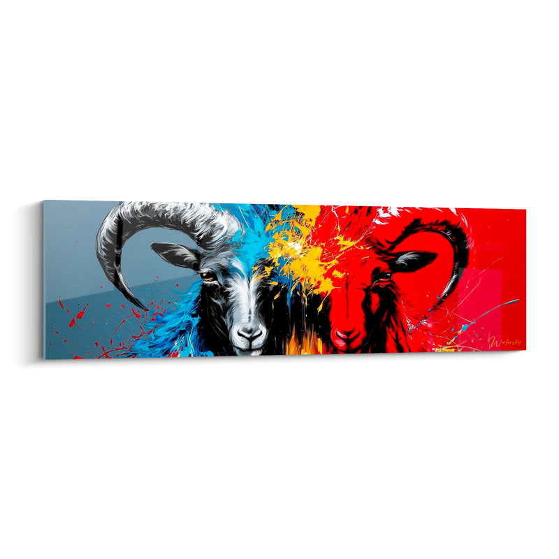 Tableau Bélier bleu et rouge en miroir éclaté - Duel de titans - Edition Bélier