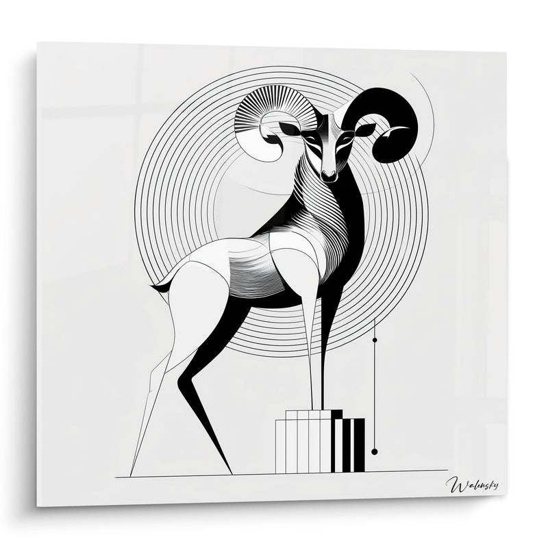 Tableau Bélier noir et blanc cercles concentriques géométriques - Vertige hypnotique - Edition Bélier