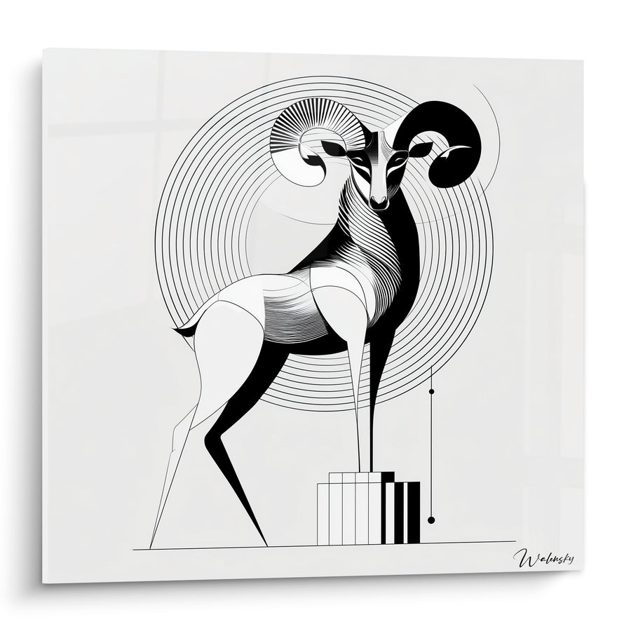 Tableau Bélier noir et blanc cercles concentriques géométriques - Vertige hypnotique - Edition Bélier