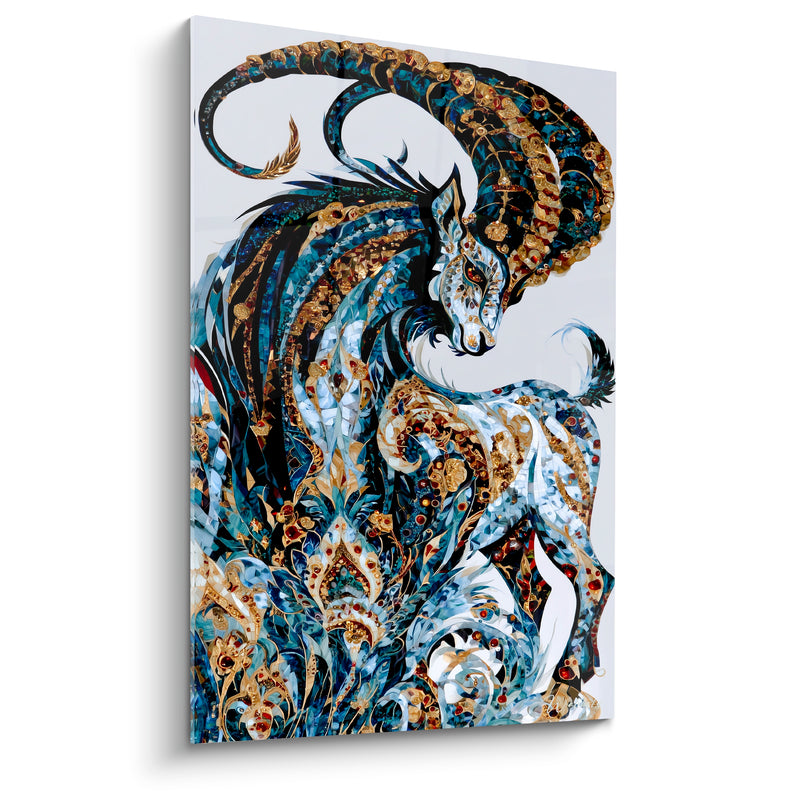 Tableau Bélier cornes bleu marine et doré ornementées - Rituel précieux - Edition Bélier