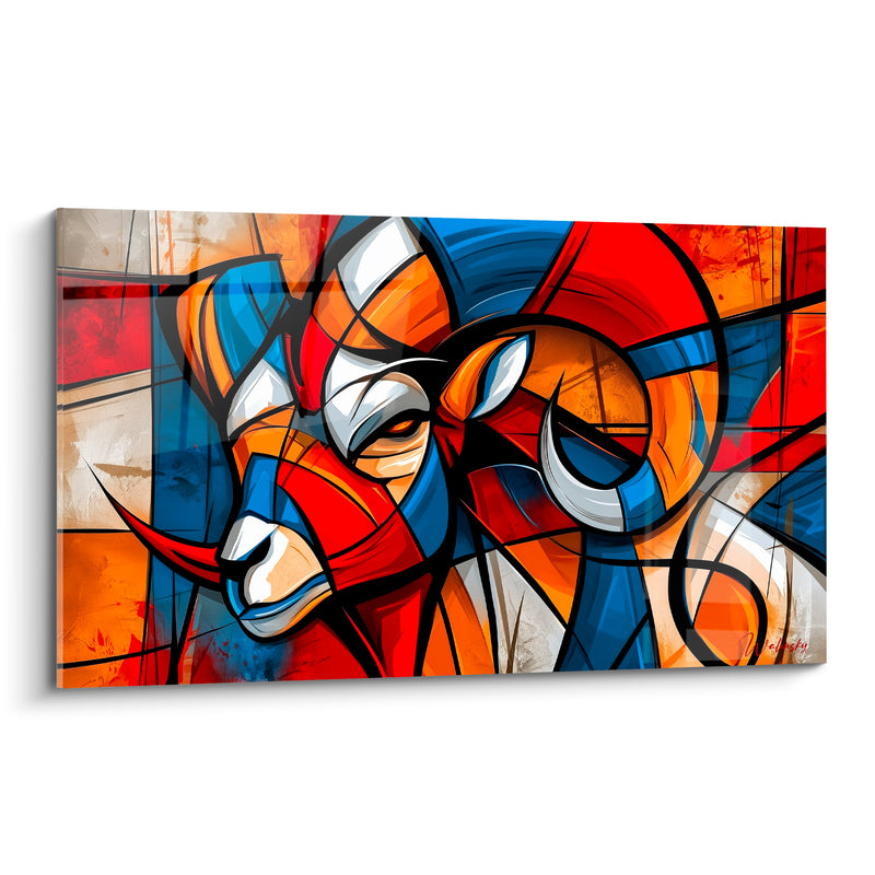 Tableau Bélier cornes bleu rouge géométrique éclaté - Fracture animale - Edition Bélier