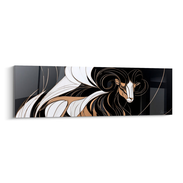 Cuadro de carnero con cuernos dorados, plumaje negro y blanco - Aliento heráldico - Edición Carnero